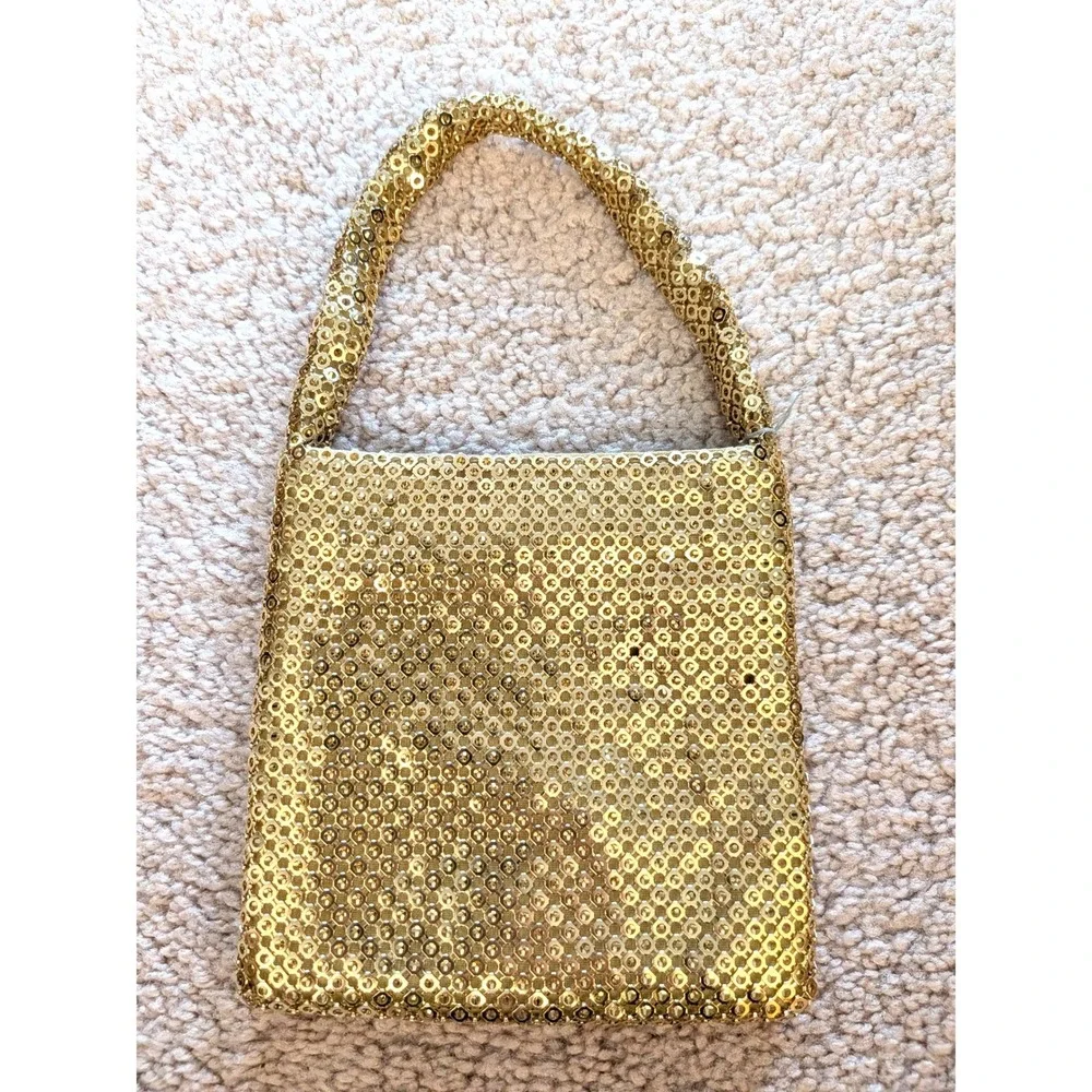 NWOT‎ Jessica McClintock Gold Metal Mesh Square Mini Evening Bag Handle Purse